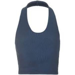 Topshop Blue Ribbed Halter Top